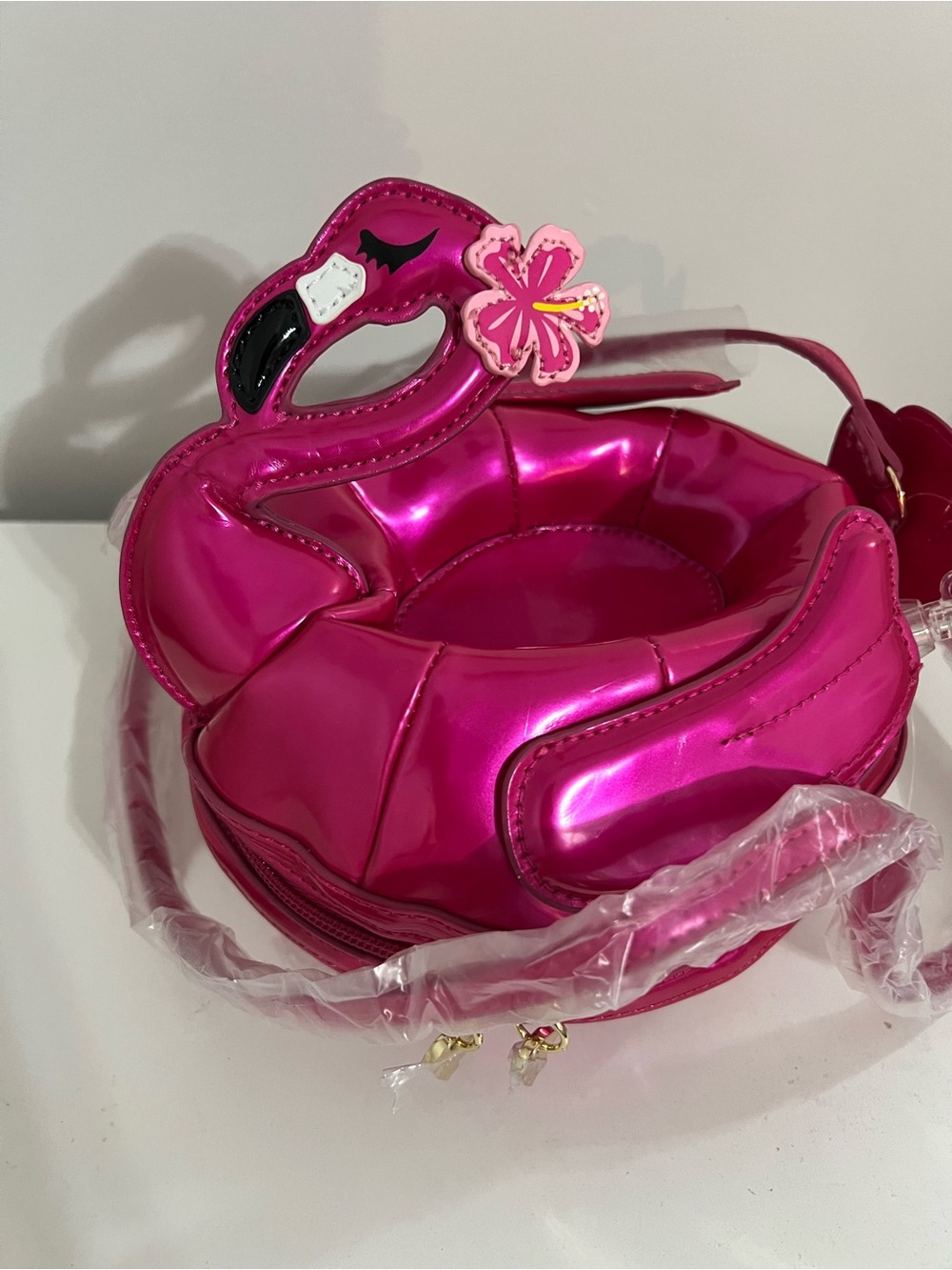 Betsey Johnson Hot Pink Flamingo Pool Floatie Crossbody Bag Hot as Flock